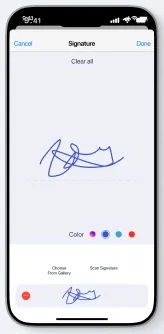 Drawing a signature on a scanned contract