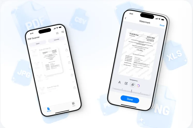 Scanning and watermarking a document across two phone screens