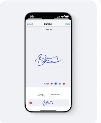 Signing the scanned document on the phone
